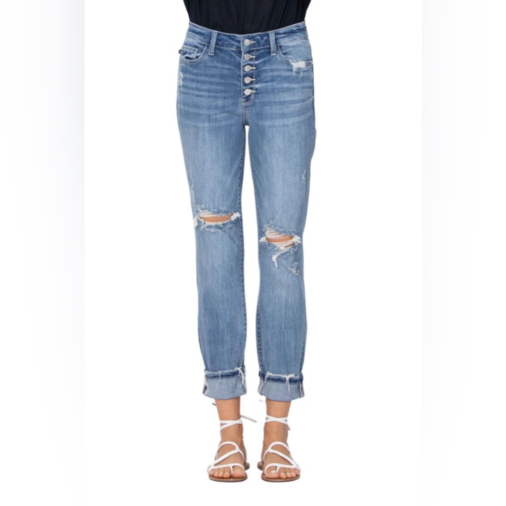 Judy Blue Button Fly Destroyed Boyfriend High-Waist Jeans Size 14W